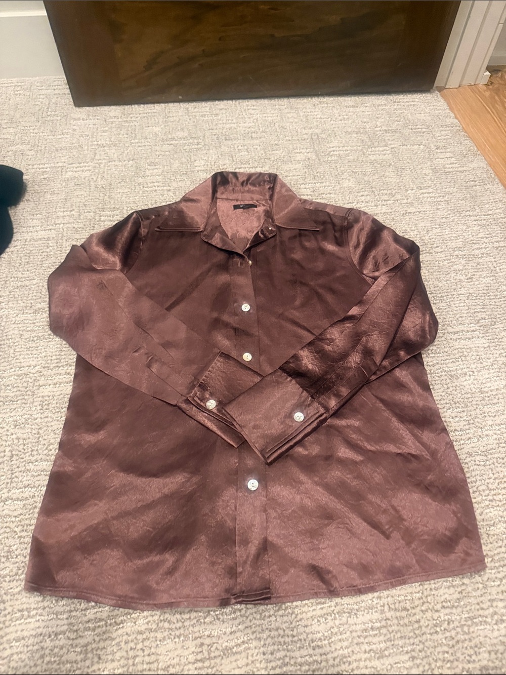 Rails Satin Button-Up Blouse in Dark Brown